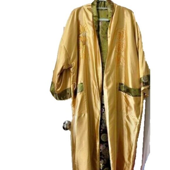 Vintage Silk Dragon Reversible Kimono Housecoat Robe Direct from Saigon Large - Picture 4 of 9